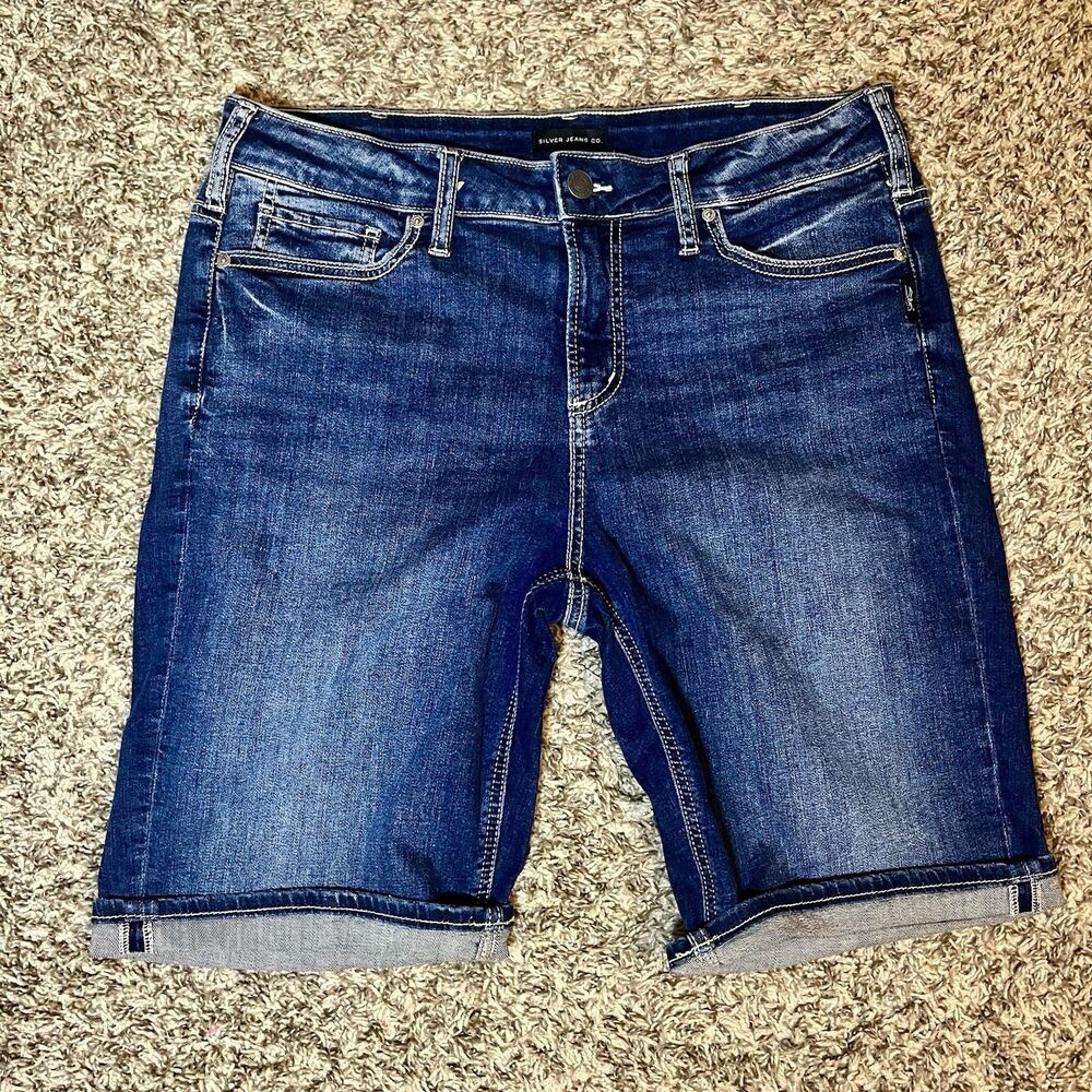 Silver Jeans Co Suki Bermuda Shorts Womens 14W L10 Dark Wash Denim